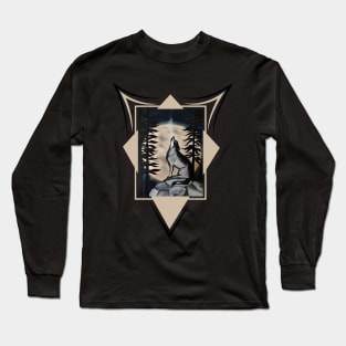 Wolf on the hill night wanderer Long Sleeve T-Shirt